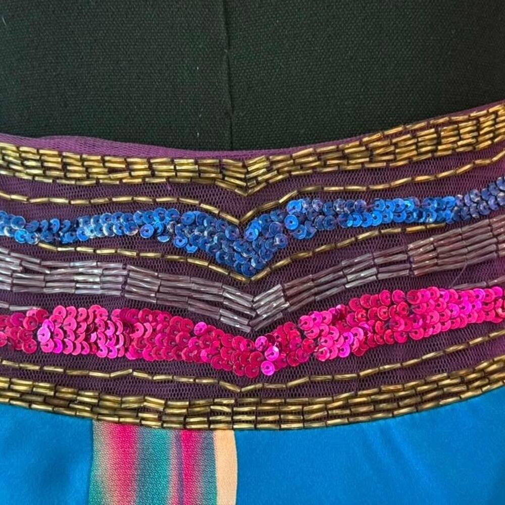 Caché Silk Halter Vibrant Watercolor Floral Beaded Mermaid Maxi Dress Size 6 NWT - Picture 8 of 13